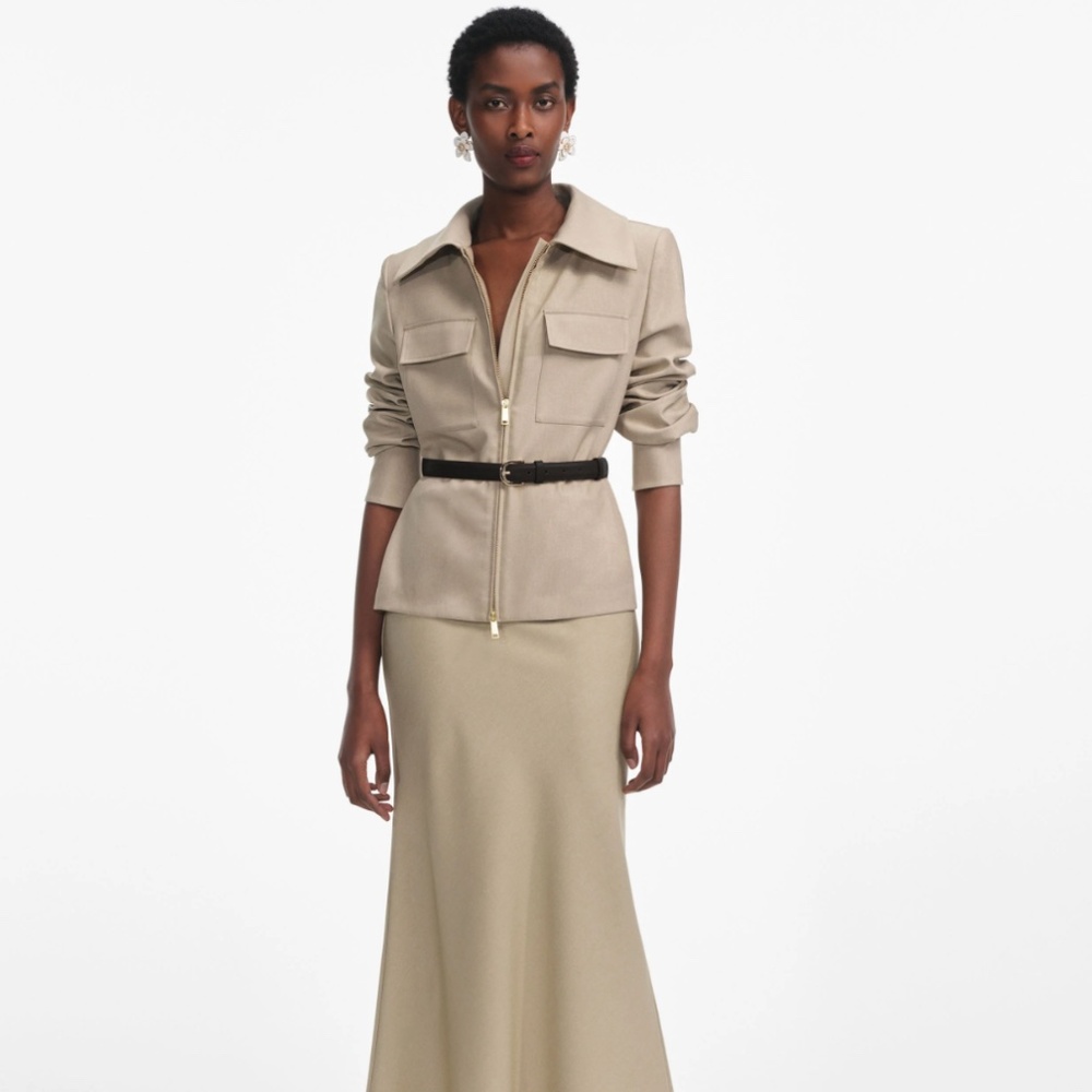self-portrait Beige Twill Maxi Dress Size: US2 - MSRP $615 - NWT